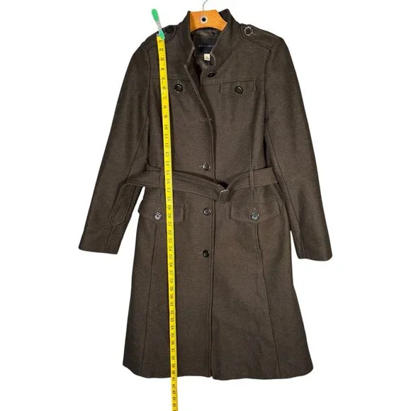 Banana Republic Green Wool Mid Length Coat Military Belted Classic S - Picture 10 of 14